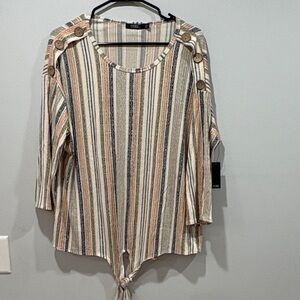 Chico's Beige Striped Button-Detail Blouse